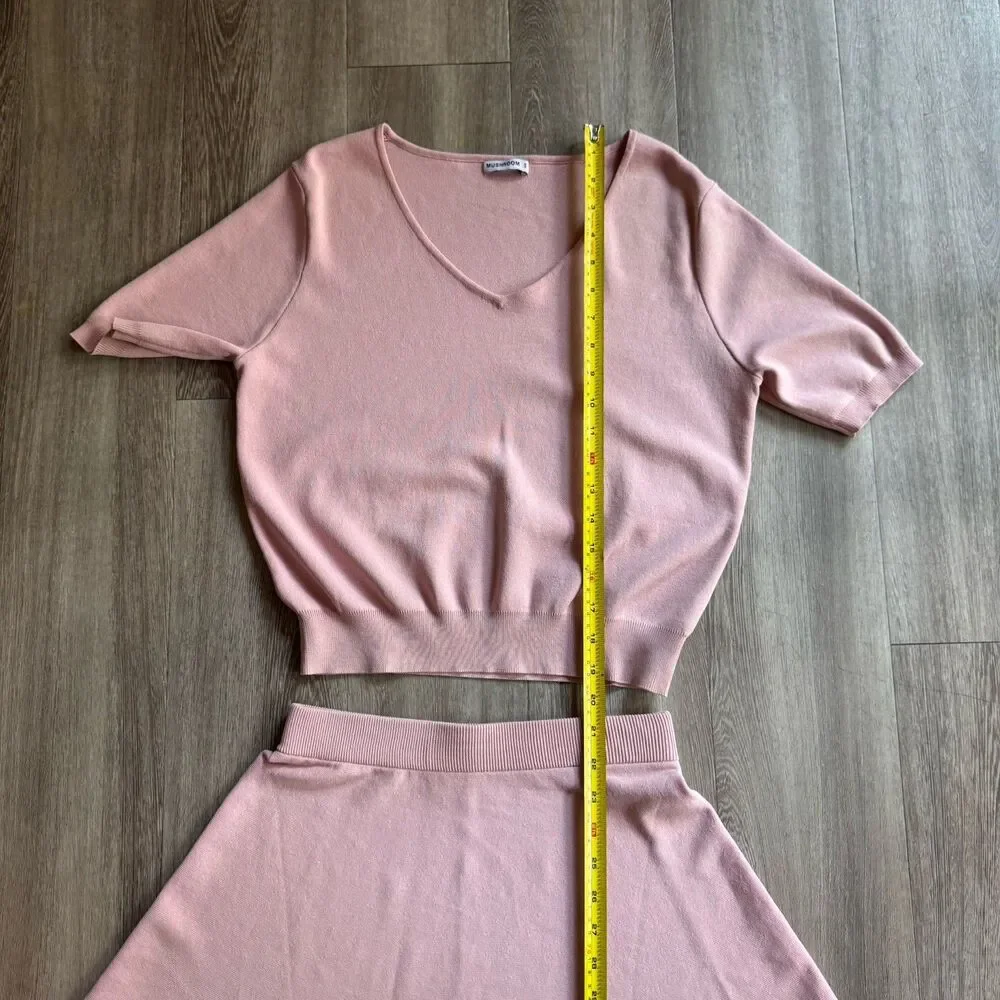 2 Set Stretch Tracksuit Tennis Skirt And Crop Top Pink Size S Y2K Mushroom - Picture 5 of 8